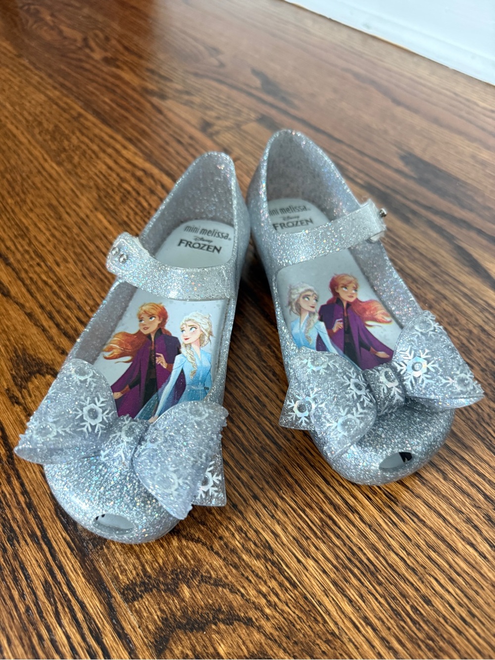 Mini Melissa Ultragirl Glitter Frozen Bow snowflake Mary Janes - Silver/Blue